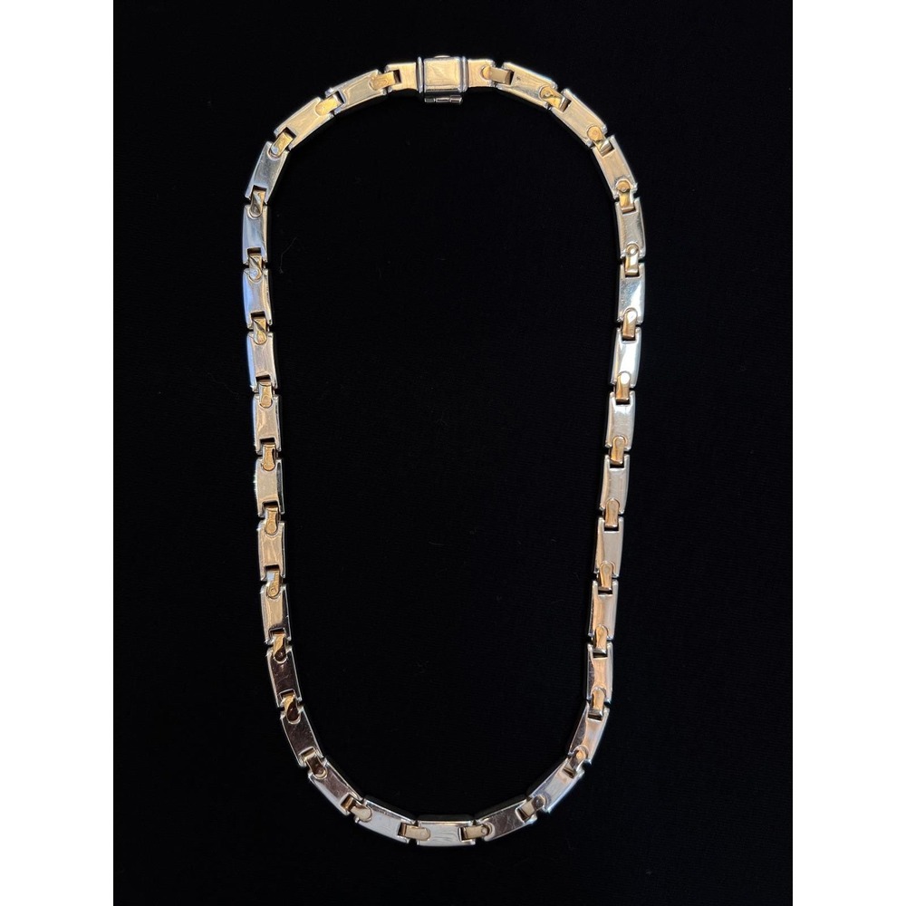 VTG TIFFANY & CO 925-750 Two Tone H Bar Flat Mechanical Link Necklace - Picture 4 of 12